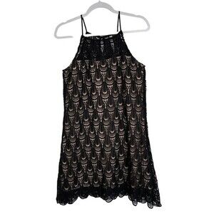 RNB Black Crochet Overlay Dress Spaghetti Straps Whimigoth Witchy Goth Size L